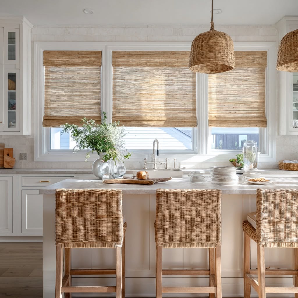 Luxury great room with custom white plantation shutters in a coastal Florida home — product style example